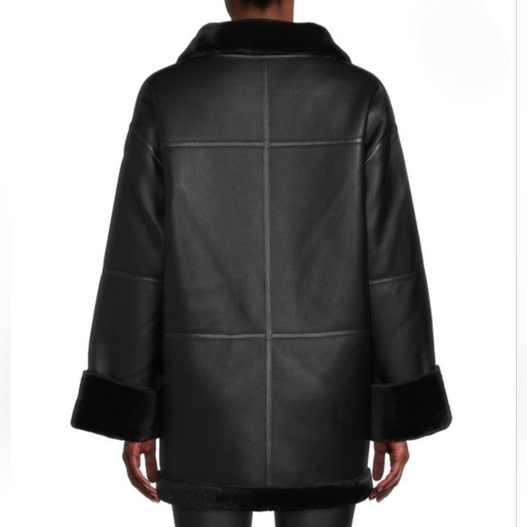 Rebecca Minkoff Womens' Oversized Vegan Shearling Trim Car Coat Nwt Size Small - Picture 2 of 6